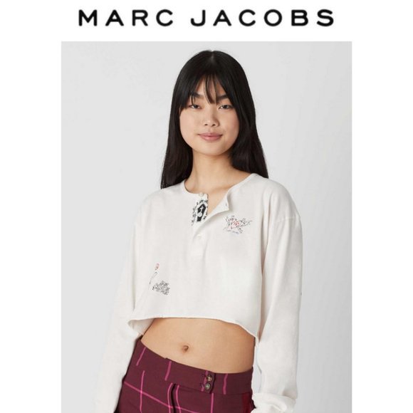 Marc Jacobs Tattoo Henley Crop Tee - Picture 1 of 9